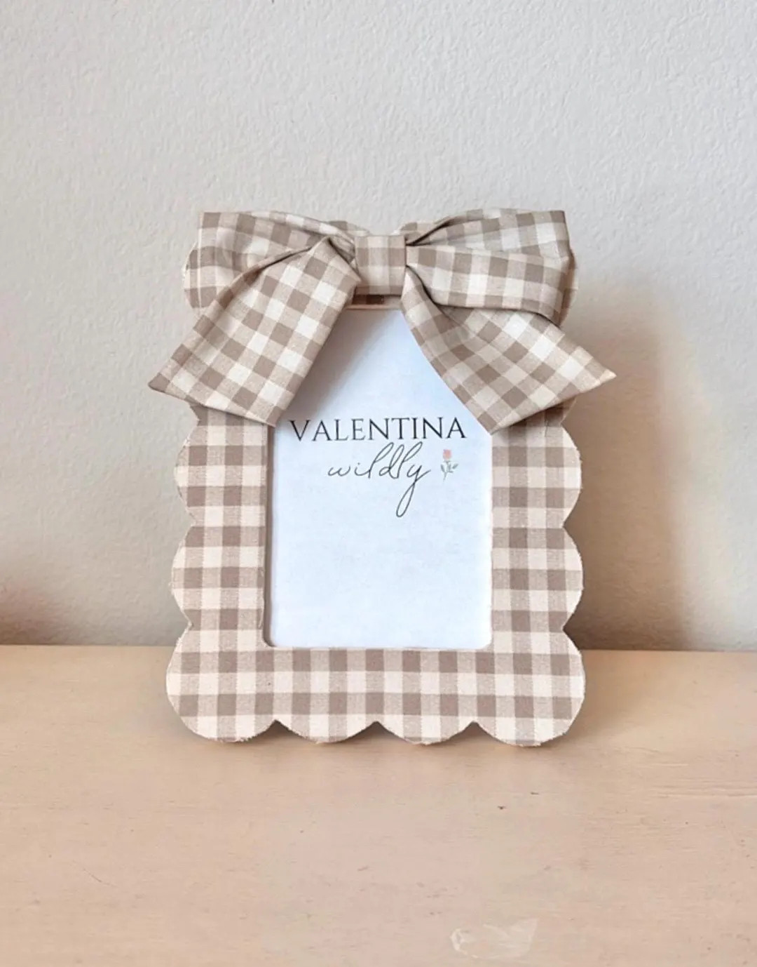 Neutral Gingham Fabric, Beige gingham, Bow Picture Frame: Handmade Decor 4x6 frame | Etsy (US)