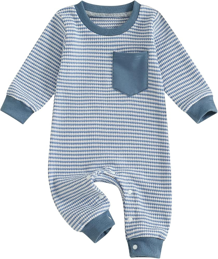 VISGOGO Newborn Infant Baby Boy Waffle Cotton Romper Clothes Onesie Stripe Jumpsuit 0 3 6 12 18 M... | Amazon (US)