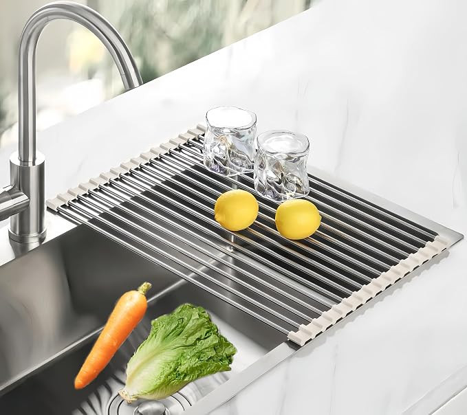 Roll Up Dish Drying Rack 17.7" x 11.8" Over The Sink Dish Drying Rack, Kitchen Dish Rack Stainles... | Amazon (US)