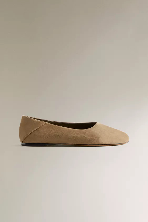 SPLIT LEATHER AND LEATHER BALLERINAS | Zara UK