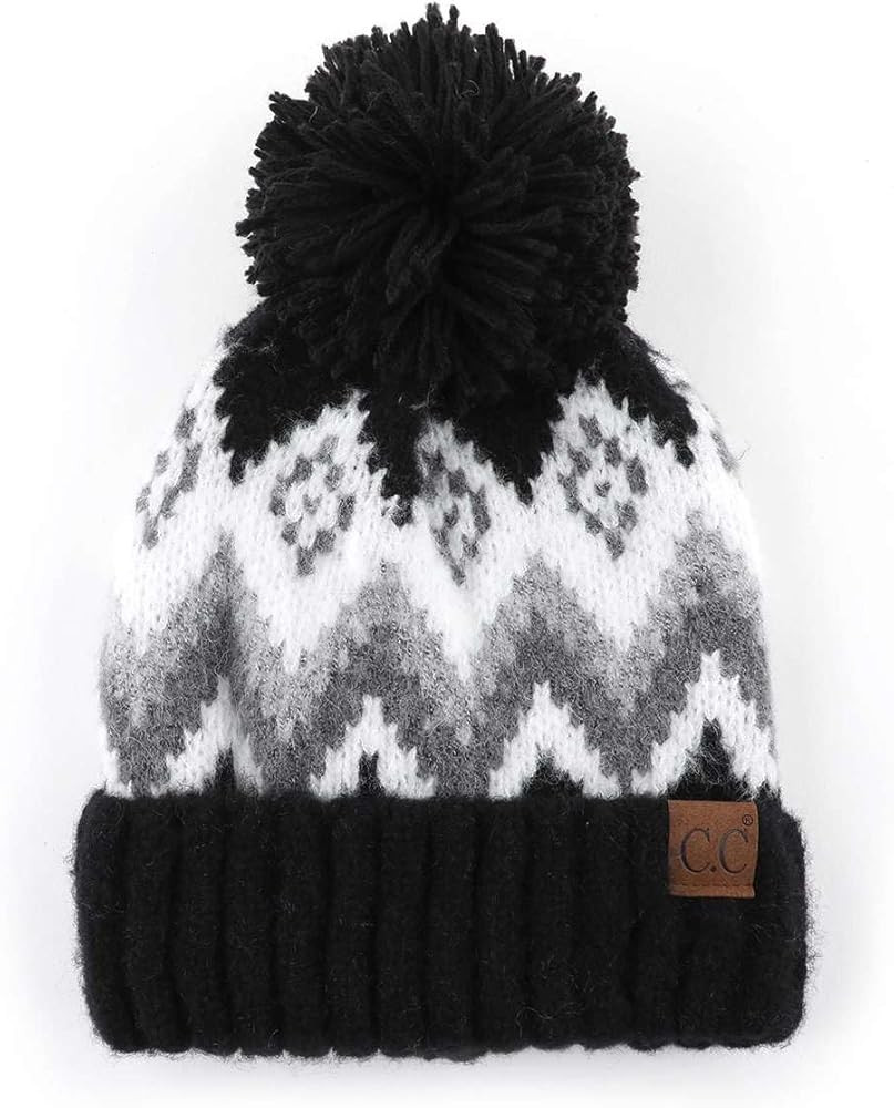 C.C Multi Blend Pom Soft Fuzzy Lined Thick Knit Cuff Beanie Hat | Amazon (US)