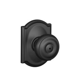 Georgian Matte Black Privacy Bed/Bath Door Knob with Camelot Trim | The Home Depot