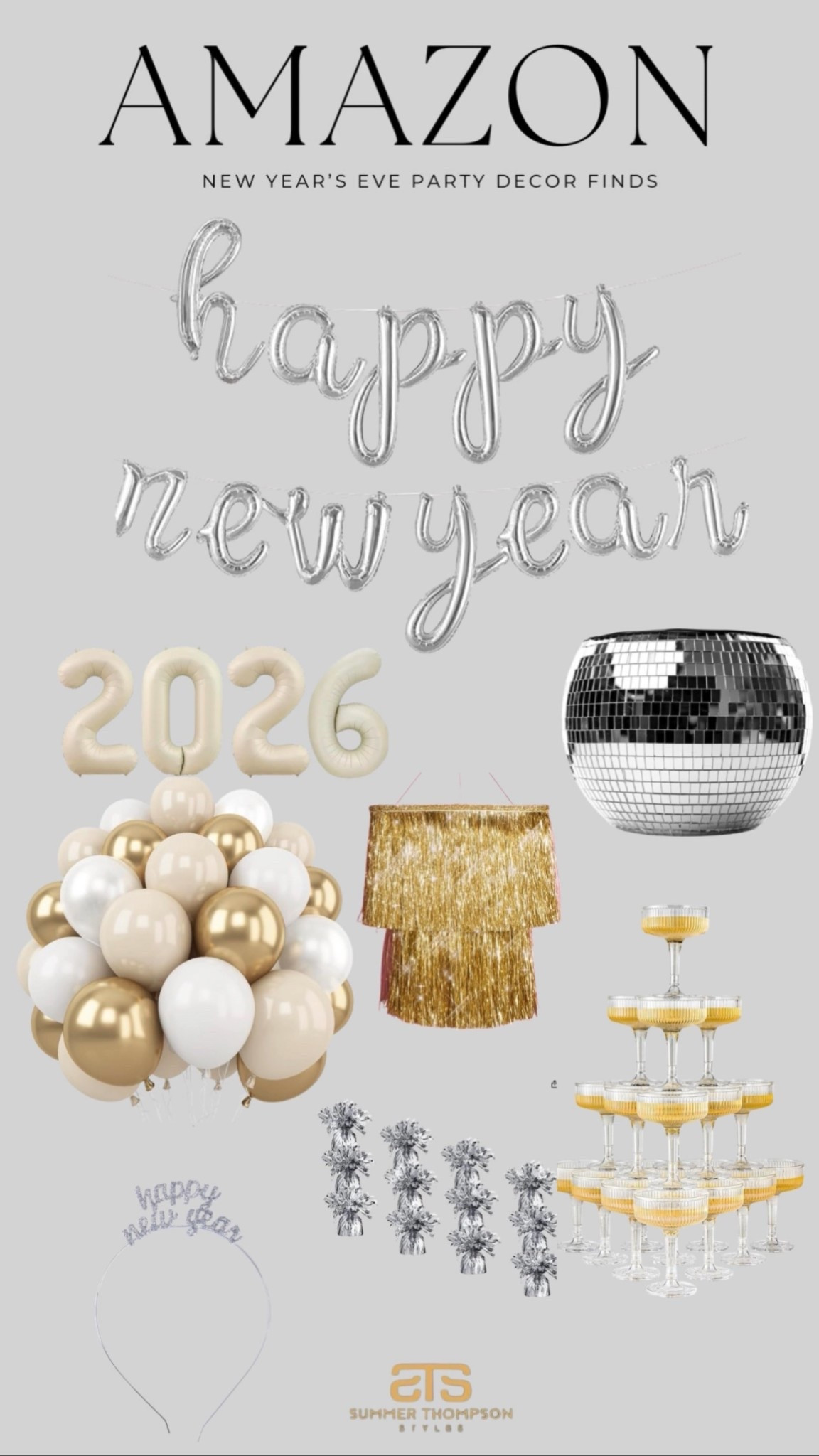 NYE party decor finds to ring in 2026.😍

Balloon numbers. Disco ball vase. Champagne tower. Fringe backdrop. Headbands. Metallic accents. Festive tabletop decor.

#NewYearsEveParty #NYEDecor #AmazonFinds

#LTKHoliday #LTKHome