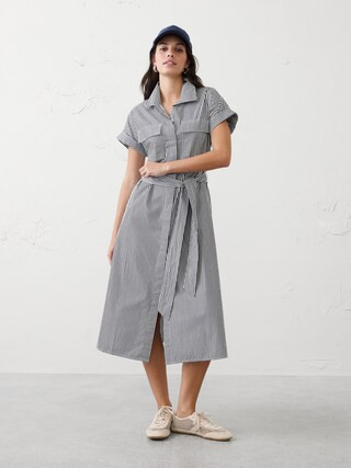 Poplin Utility Midi Shirtdress | Banana Republic Factory