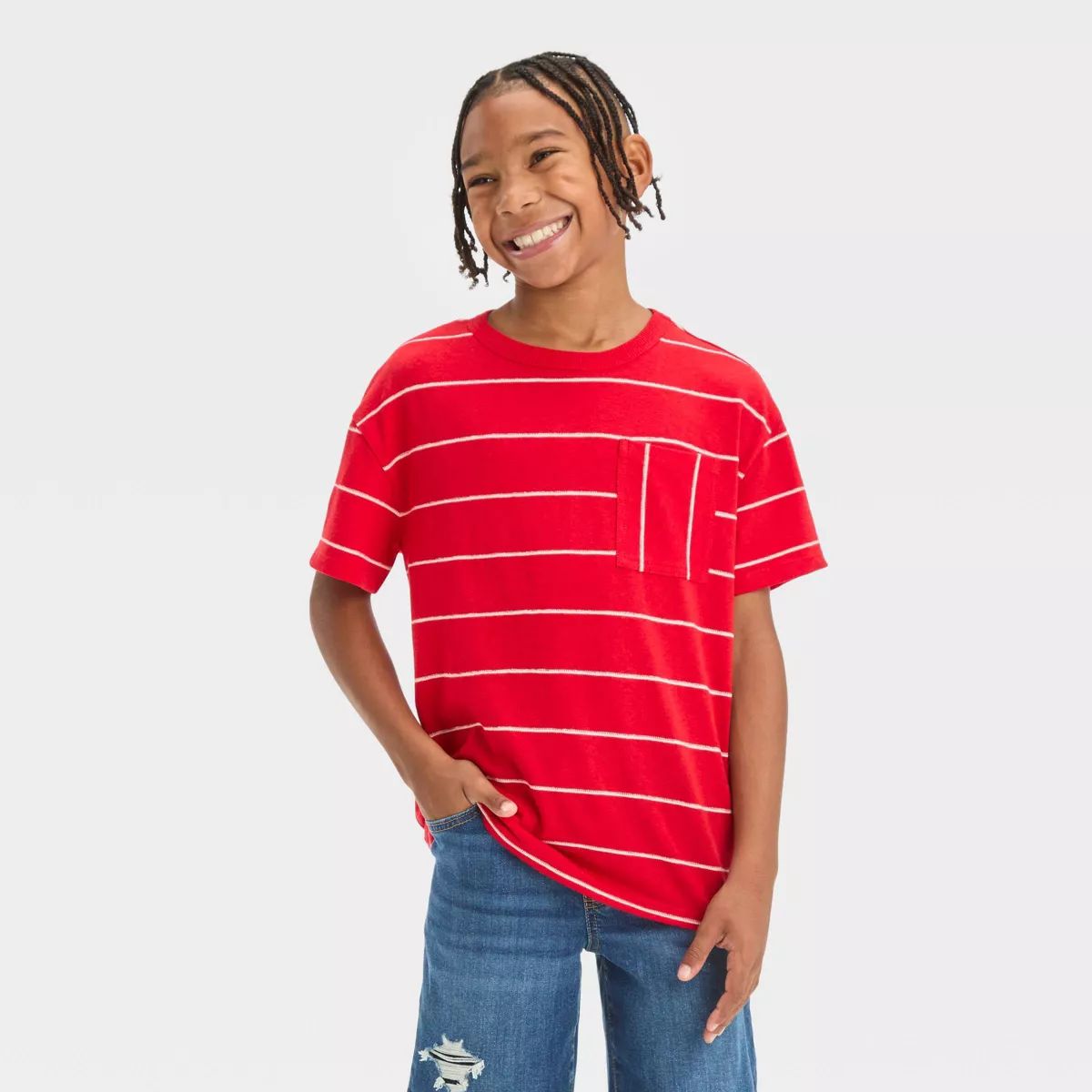 Boys' Short Sleeve Textured Striped T-Shirt - Cat & Jack™ Red XL Husky | Target