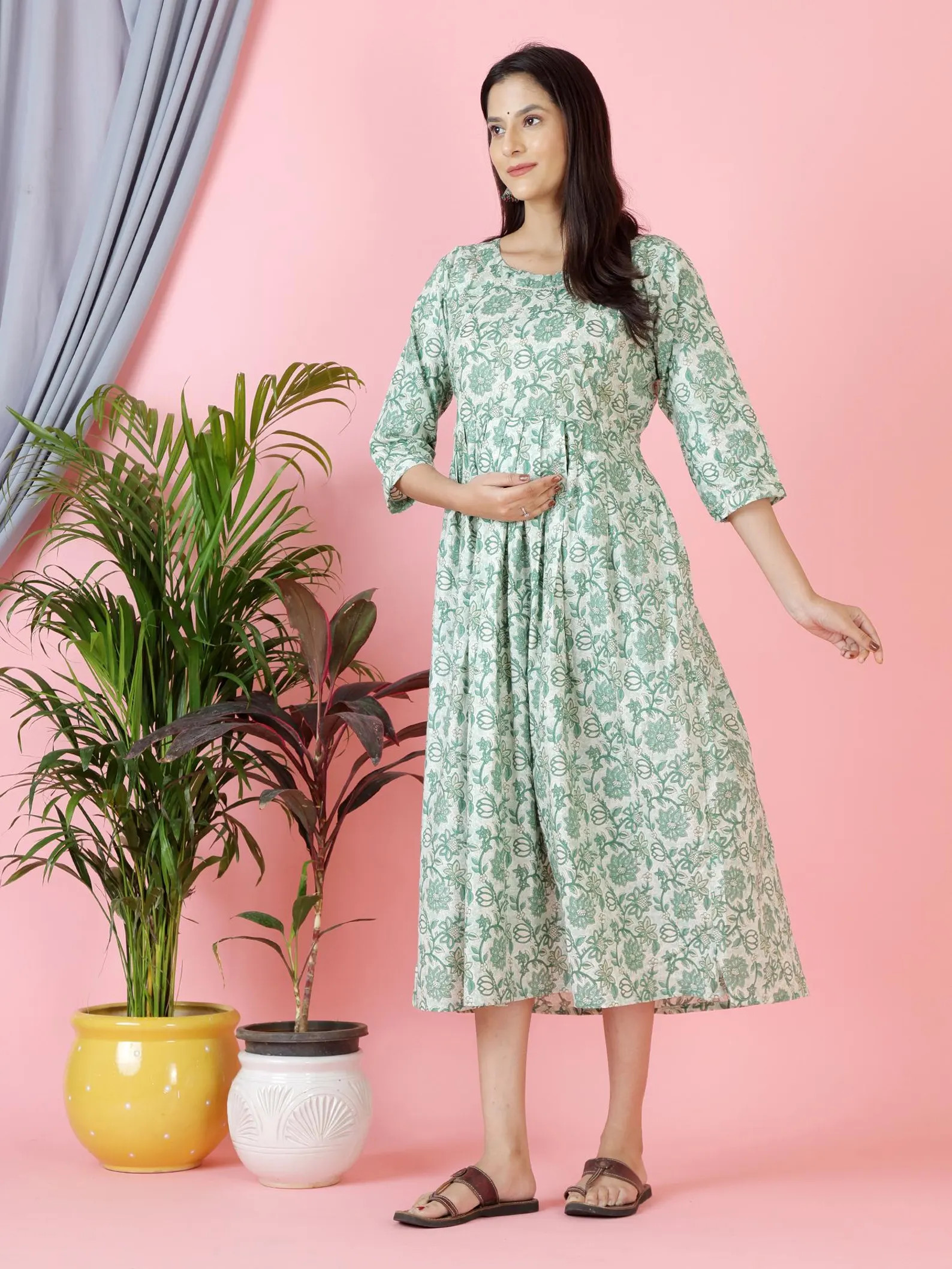 Handmade Floral Cotton Maternity Dress : Nursing Friendly Gown Nursing Frock With Both Side Zippe... | Etsy (Global)