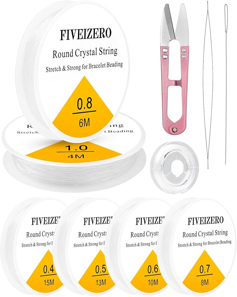 6 Rolls FIVEIZERO Elastic Bracelet String Cord, 0.4mm, 0.5mm, 0.6mm, 0.7mm, 0.8mm, 1mm Crystal Cl... | Amazon (US)