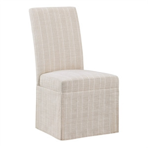 Adalynn Slipcover Dining Chair 2 Pack in Linen Gray Stripe Fabric | Cymax