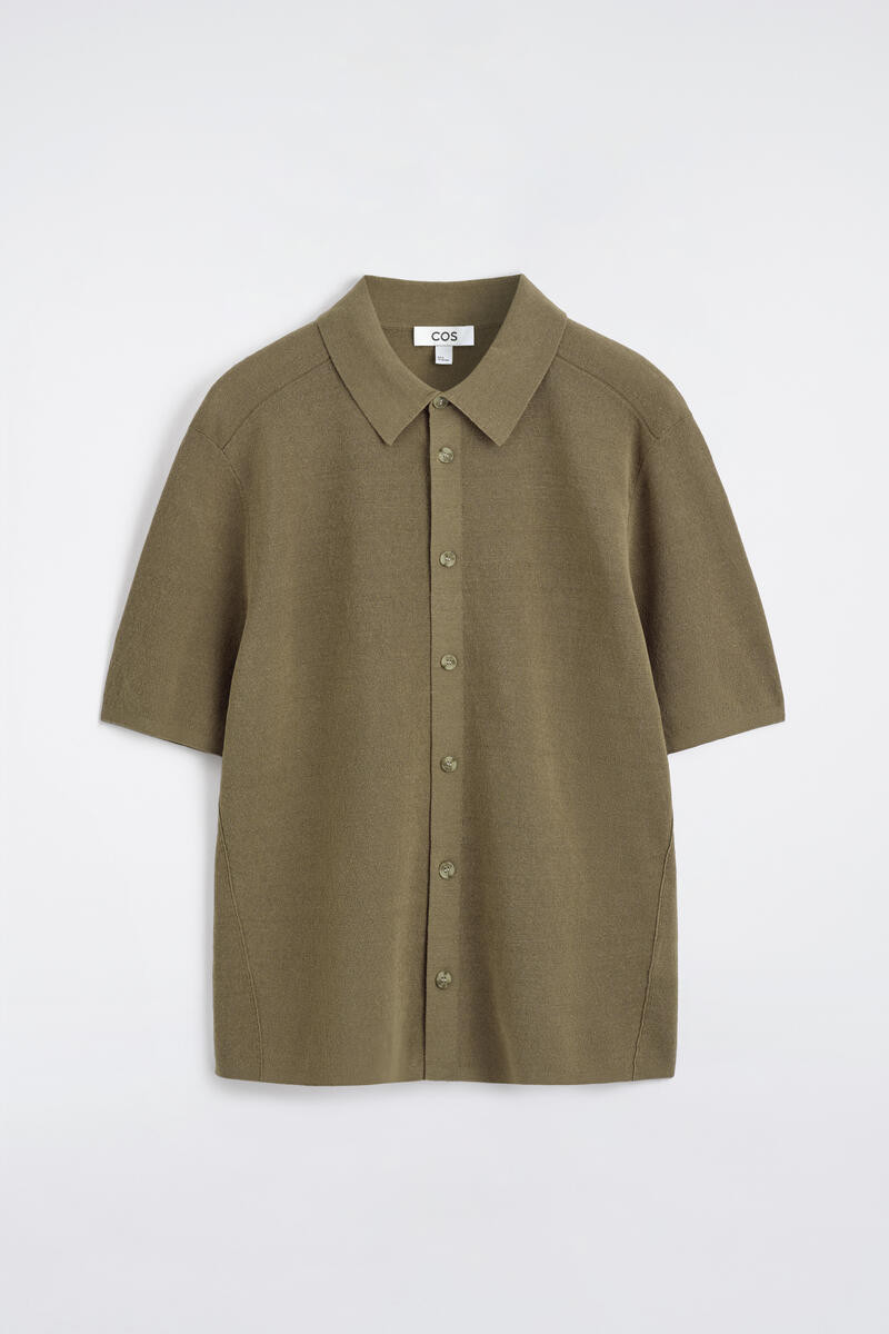 Knitted Linen Short-Sleeved Shirt in Brown | COS (US)