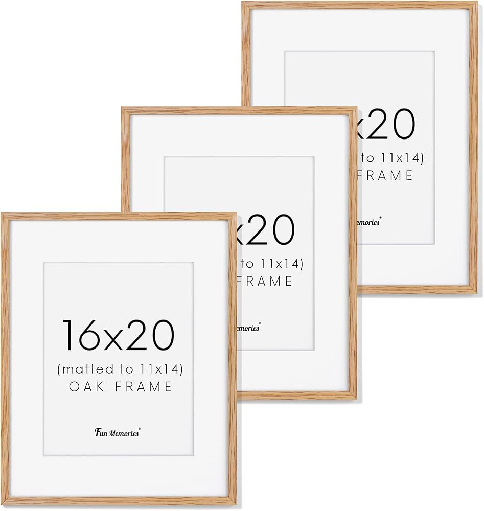 16x20 Picture Frame Solid Oak Wood, 3 Pack, Rustic Wood Frame 16 x 20 Matted to 11x14, 16"x20" Po... | Amazon (US)