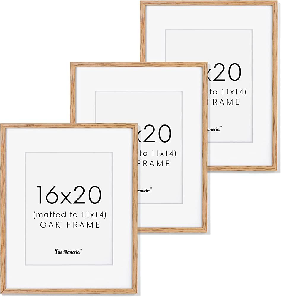 16x20 Picture Frame Solid Oak Wood, 3 Pack, Rustic Wood Frame 16 x 20 Matted to 11x14, 16"x20" Po... | Amazon (US)