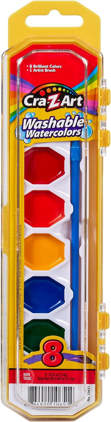Cra-Z-art Washable Watercolors with Brush, 8 Colors, 1 Tray (10651) | Amazon (US)