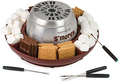 Nostalgia LSM400 Indoor Electric Stainless Steel S'mores Maker with 4 Lazy Susan Compartment Tray... | Amazon (US)