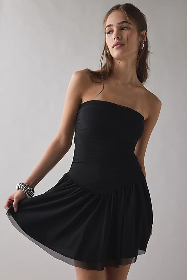 Urban Outfitters UO Modern Mesh Basque Waist Strapless Mini Dress in Black, Women's at Urban Outfitters | Urban Outfitters (US and RoW)