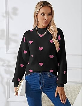 Alsol Lamesa Women's 2025 Fall Winter Mock Neck Long Sleeve Striped Color Block Cute Heart Ribbed... | Amazon (US)