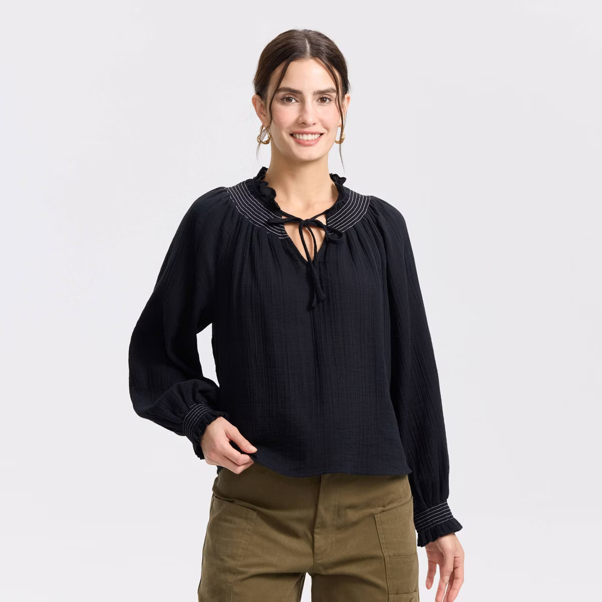 Women's Bishop Long Sleeve Smocked Blouse - Universal Thread™ | Target