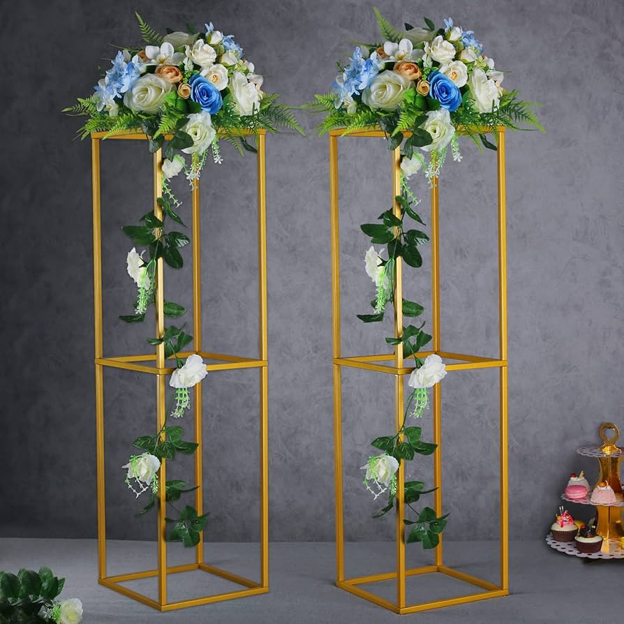 YALLOVE 2 Pcs 31.5 Inch Metal Flower Stand, Gold Centerpieces Vases Stand With Clear Acrylic Shee... | Amazon (US)
