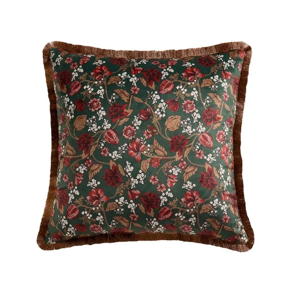 Home Decor Collection 20" x 20" Green Floral Velvet Decorative Pillow | Walmart (US)