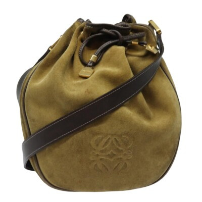 LOEWE Anagram Shoulder Bag Suede Khaki Brown Auth bs15239 | eBay US