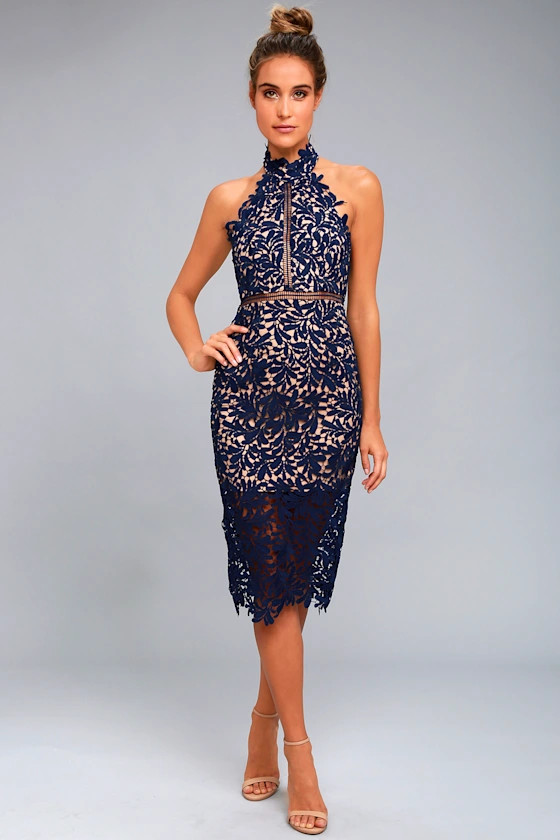 Divine Destiny Navy Blue Lace Midi Dress | Lulus (US)