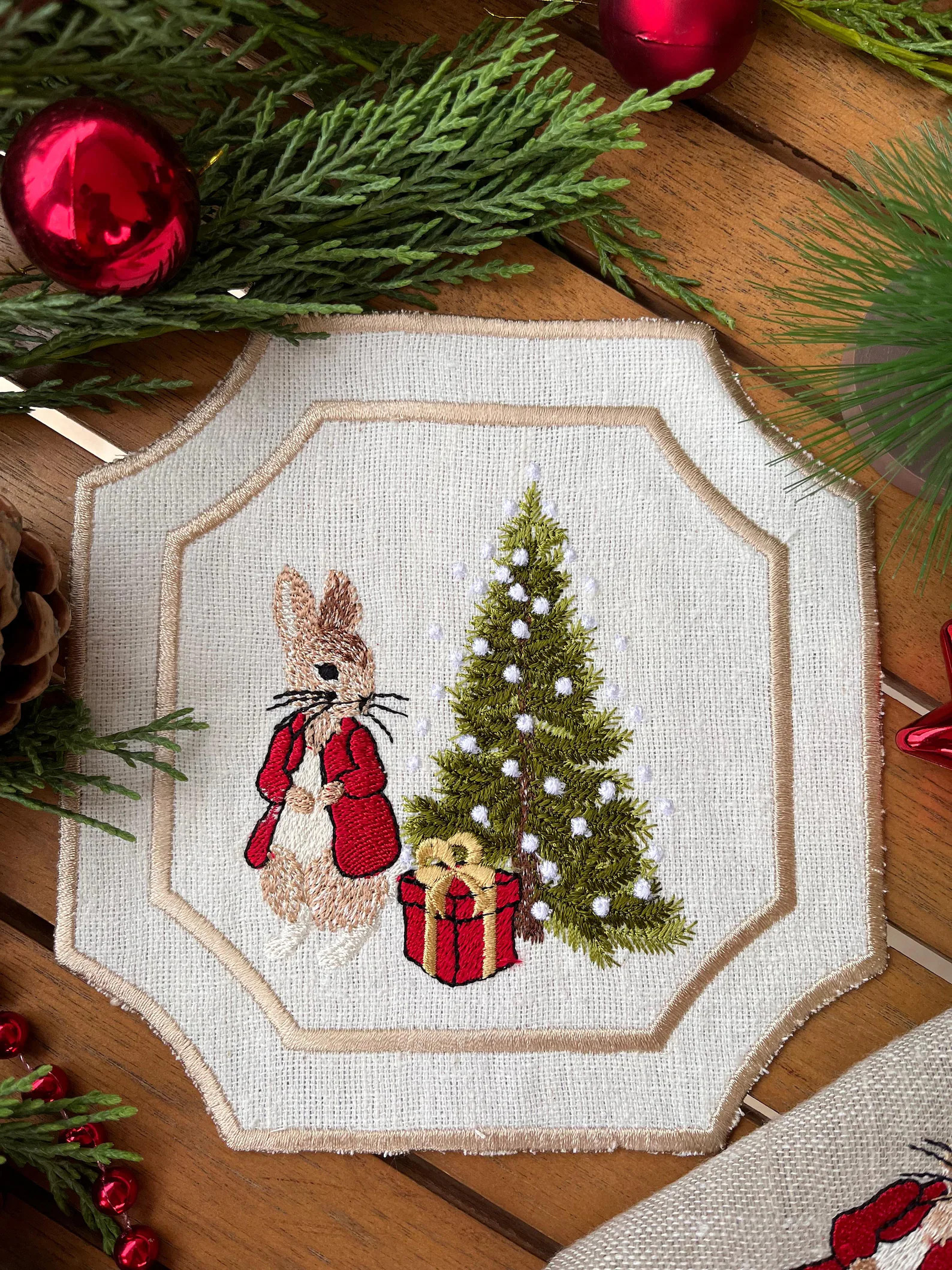 Peter Rabbit Embroidered Linen Cocktail Napkins Rustic Christmas Hostess Gift Unique Holiday Memo... | Etsy (US)