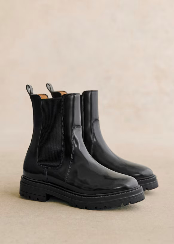 Lena Low Boots - Glossy Black - Smooth cowhide leather - Sézane | Sezane Paris - US