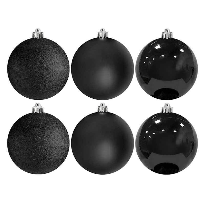 6-Count Black Glittered Shatterproof Ornaments, 100mm | At Home
