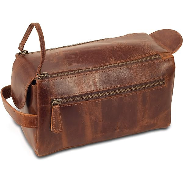 KOMALC Premium Buffalo Leather Unisex Toiletry Bag Travel Dopp Kit | Amazon (US)