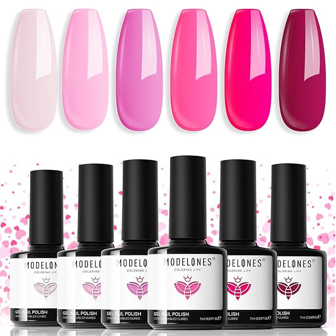 Modelones Gel Nail Polish Set 6 Pink Colors, Hot Pink Tones Spring Sakura Neon Light Soft to Dark... | Amazon (US)