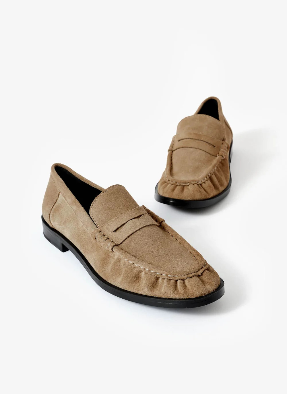 Gigi Neutral Suede Penny Loafers | Mint Velvet
