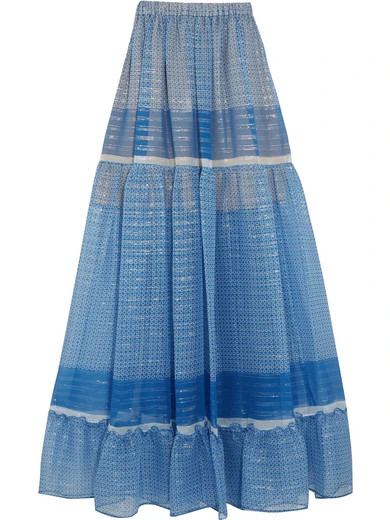 Stella McCartney - Elsa Tiered Printed Silk-blend Chiffon Maxi Skirt - Blue | NET-A-PORTER (US)