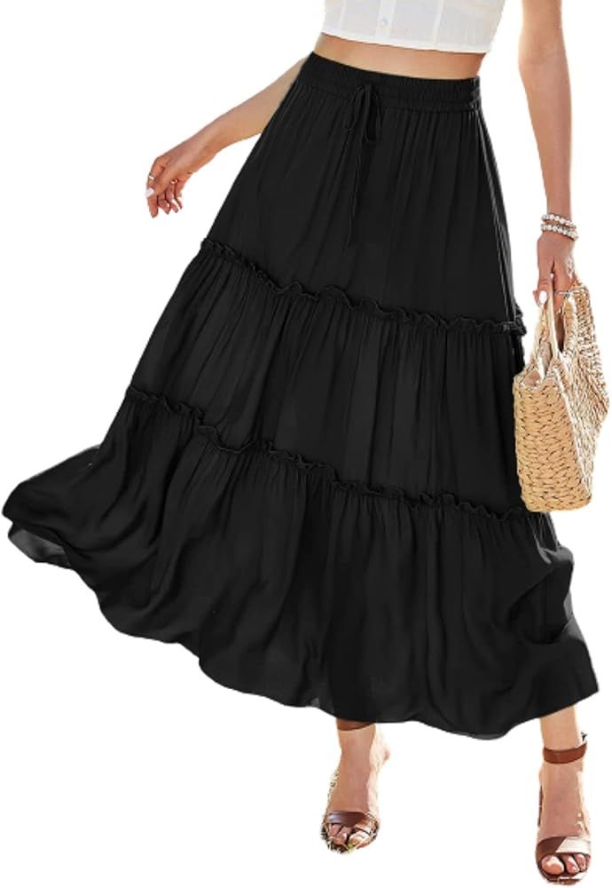 Floerns Women's A Line Ruffle Layered Flowy Beach Casual Long Maxi Skirt | Amazon (US)