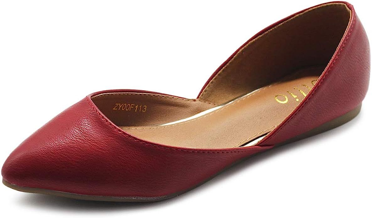 Ollio Women's Shoes Faux Leather Slip On Comfort Light Pointed Toe Ballet Flats F113 | Amazon (US)