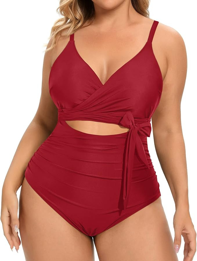 Daci Women Plus Size One Piece Swimsuits High Waisted Tummy Control Bathing Suits Cutout Open Bac... | Amazon (US)
