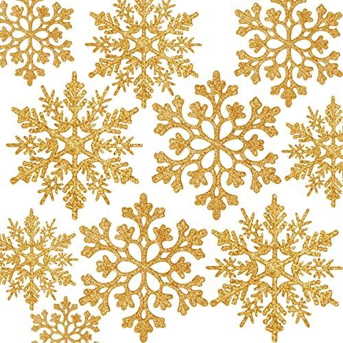 36Pcs Gold Christmas Glitter Snowflake Ornaments Christmas Tree Decorations Glittered Hanging Sno... | Amazon (US)