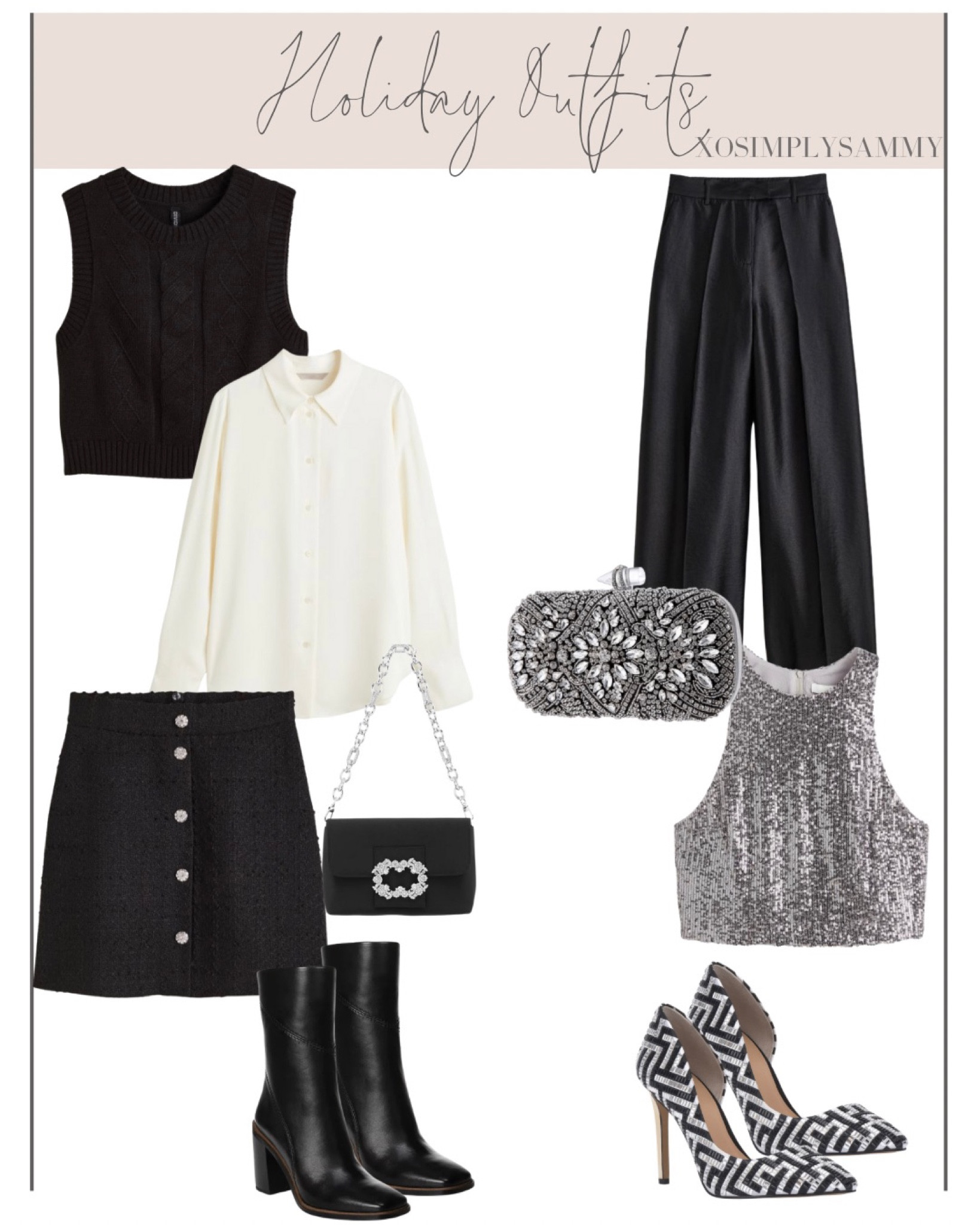 Holiday fashion outfits inspo , fall fashion outfits inspo , winter fashion outfits inspo , thanksgiving outfits , Christmas outfits , sweater vests , ankle boots , satin trousers , sequin tops , shoe sale , clutch bag , evening bag 

#LTKSeasonal #LTKstyletip #LTKHoliday