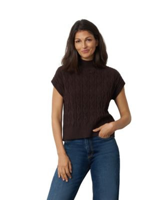 Cable & Gauge Women's Leaf Cable Sleeveless Mock Neck Sweater - Snow white | Macy's