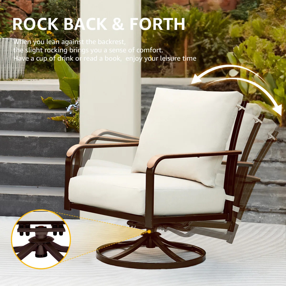 3 Piece Seating Group, Swivel Rocking Chair With 6" Olefin Cushions | Wayfair North America