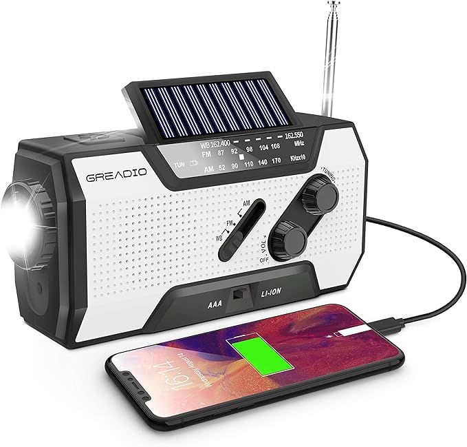 Emergency Weather Solar Crank AM/FM NOAA Radio with Portable 2000mAh Power Bank, Bright Flashligh... | Amazon (US)