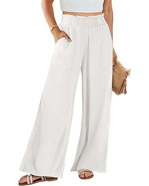 ANRABESS Women's Linen Pants 2024 Summer High Waist Palazzo Pants Spring Flowy Wide Leg Beach Tro... | Amazon (US)