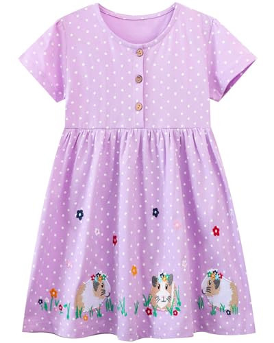 Kids Little Girls Easter Spring Dress Rabbit Cotton Casual Short Sleeve Summer Bunny Playwear Clothes Lavender Size 7 | Amazon (US)