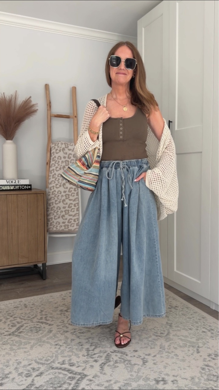 Can we talk about these jeans?! 😍

They’re oversized, lightweight, ridiculously comfortable, and give that effortless designer/Anthro-inspired look I can’t get enough of.

The open-knit cardigan is the finishing touch when you want a little extra arm coverage without adding heat.

Would you wear this outfit?

#LTKmomlife #LTKOver40 #LTKSeasonal