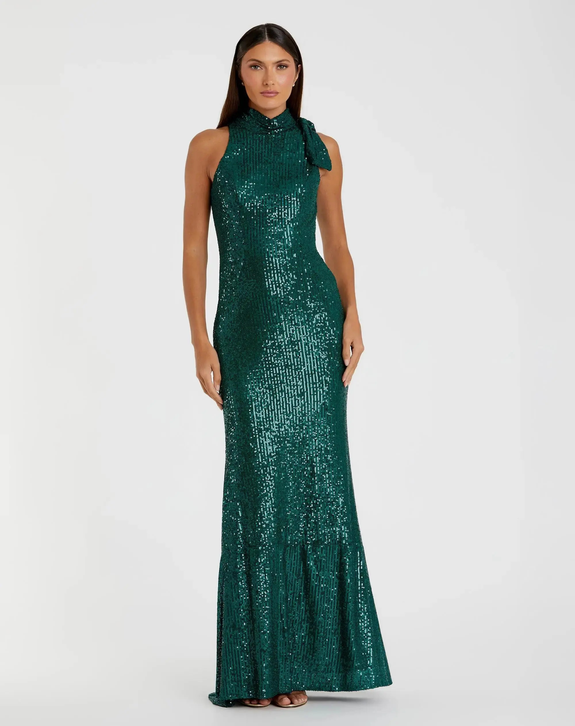 Green Soft Tie Halter Neck Sequin Gown | Mac Duggal | Mac Duggal