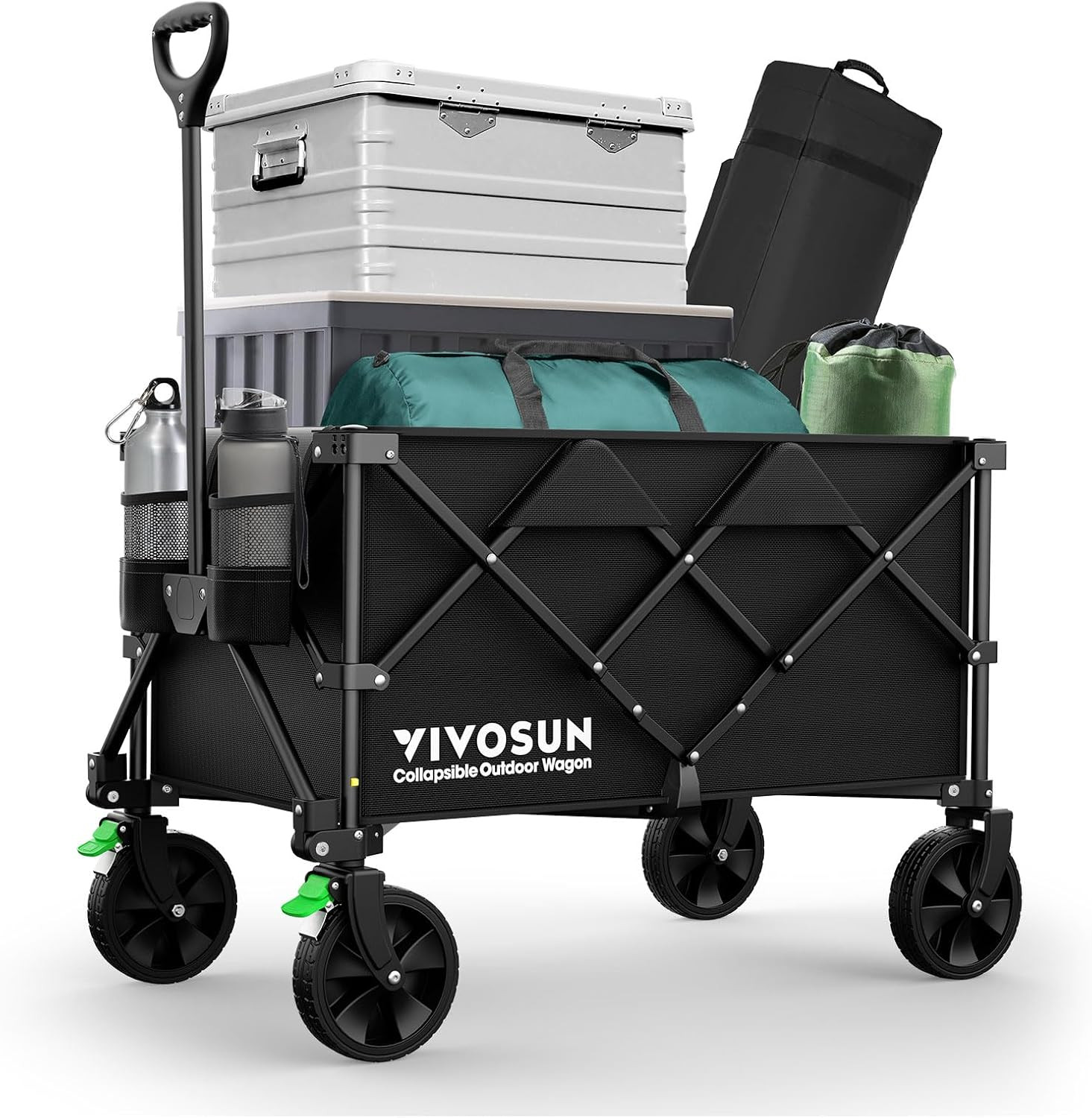 VIVOSUN Collapsible Folding Wagon, 350 lb Load-Bearing Outdoor Utility Cart with Silent Universal Wheels, Cup Holders &Side Pockets, Adjustable Handle, for Camping, Garden, Sports, Picnic, Shopping | Amazon (US)