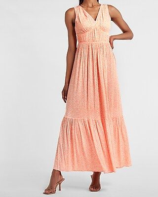 Printed V-Neck Seamed Maxi Dress | Express