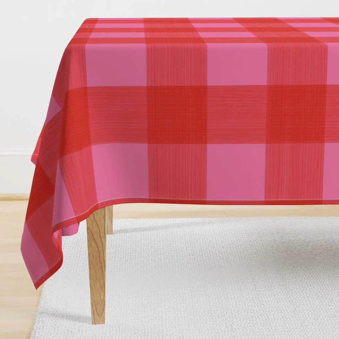 Red & Pink Plaid Tablecloth - Valentine Buffalo Check by Danika_herrick - Valentine Fuschia Hot P... | Etsy (US)