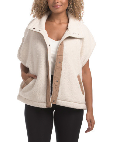 Faux Fur Mock Neck Vest With Woven Trim | TJ Maxx