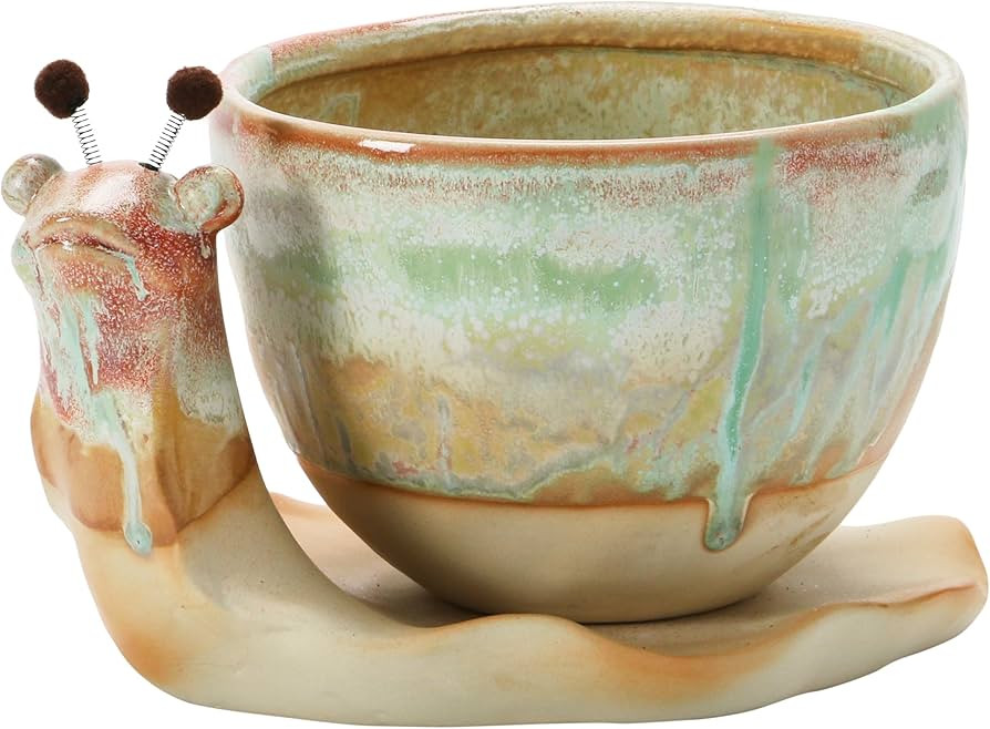Creative Co-Op Stoneware Snail Planter, Reactive Glaze, (Each One Will Vary), Set of 2 Pieces | Amazon (US)