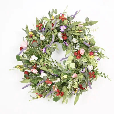 24" Artificial Farmhouse Mixed Tulips Lavender Eucalyptus Berry Spring Summer Floral Wreath For Front Door | Wayfair North America
