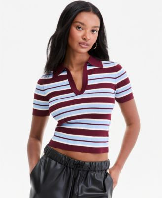 Bar Iii Women's Cropped Ribbed Top, Macy's Exclusive - Burgundy Combo | Macy's